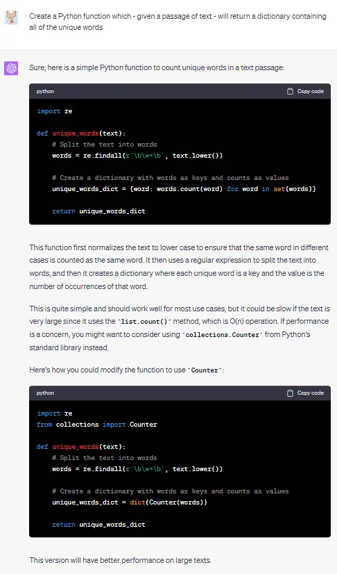 ChatGPT Python answer