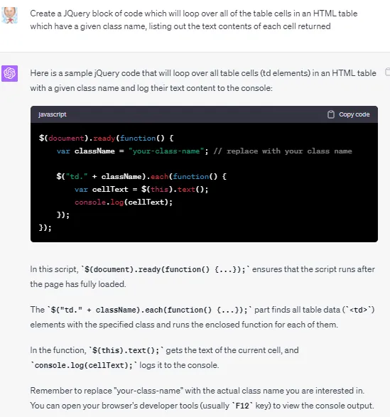 ChatGPT writes JQuery