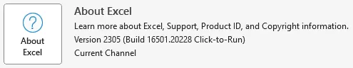 Excel product information