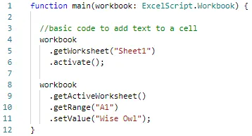 A basic Office Scripts for Excel function.