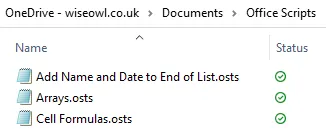 Office Scripts files in OneDrive.