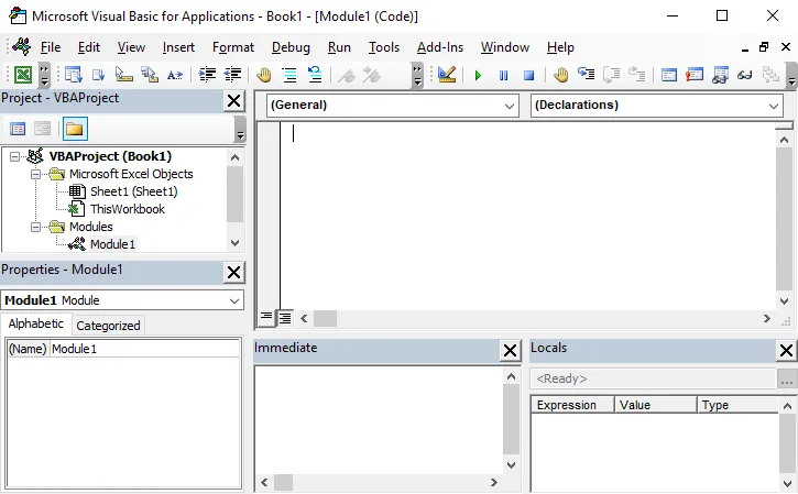 The Visual Basic Editor in Excel.