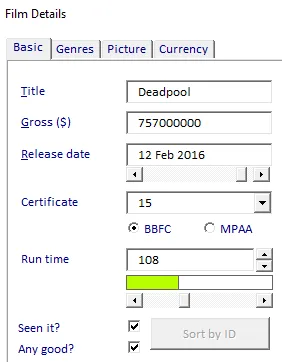 A VBA user form.