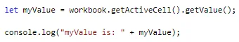 A console.log statement in Office Scripts.
