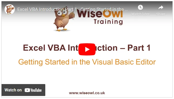 A Wise Owl video on Excel VBA.