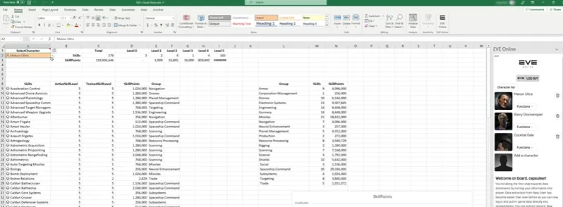 EVE online Excel add-in