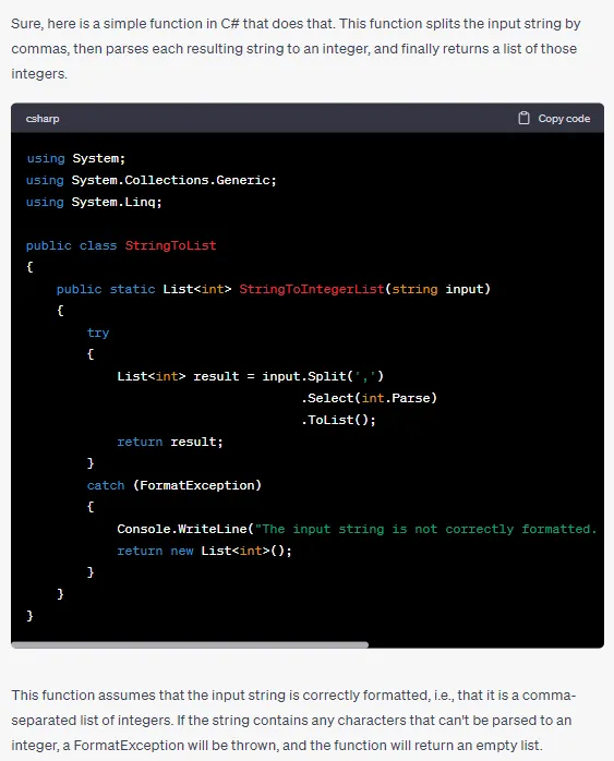 ChatGPT version of C#