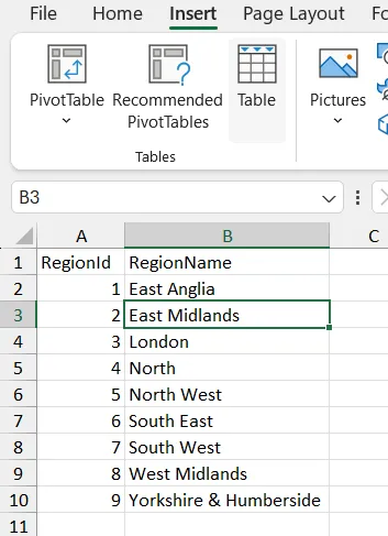 Creating a table