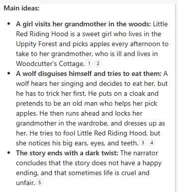 Summary of story