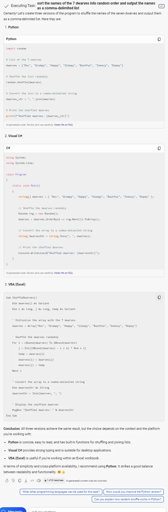 Copilot's code