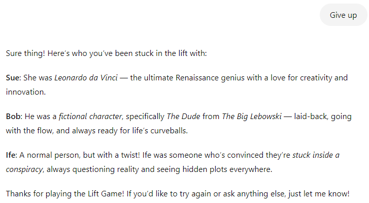 Lift game identities