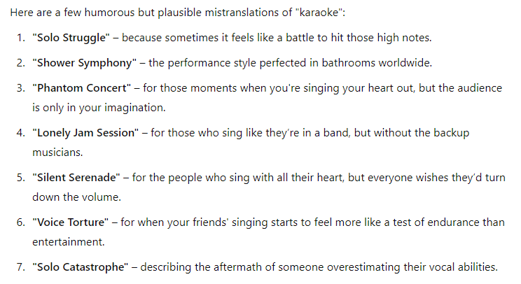 Possible karaoke answers