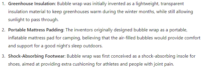 First few bubble wrap answers