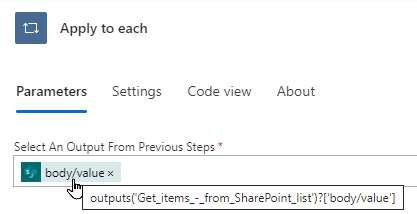 Apply to each inputs