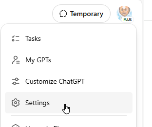 The ChatGPT settings button