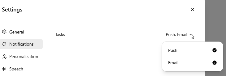 Choosing push or email notifications