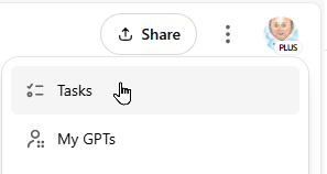 Viewing tasks menu