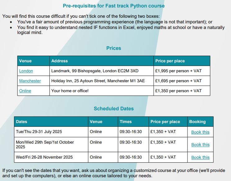 Course schedule