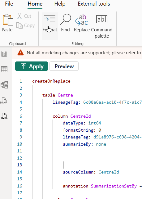 Formatting code