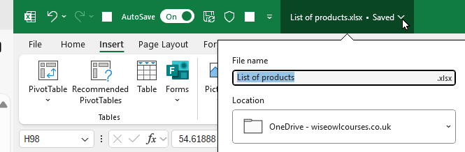 Showing a file saved to OneDrive