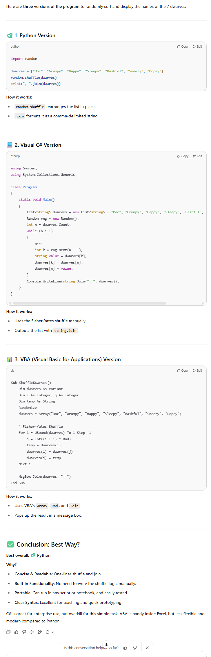 ChatGPT 3 sample programs