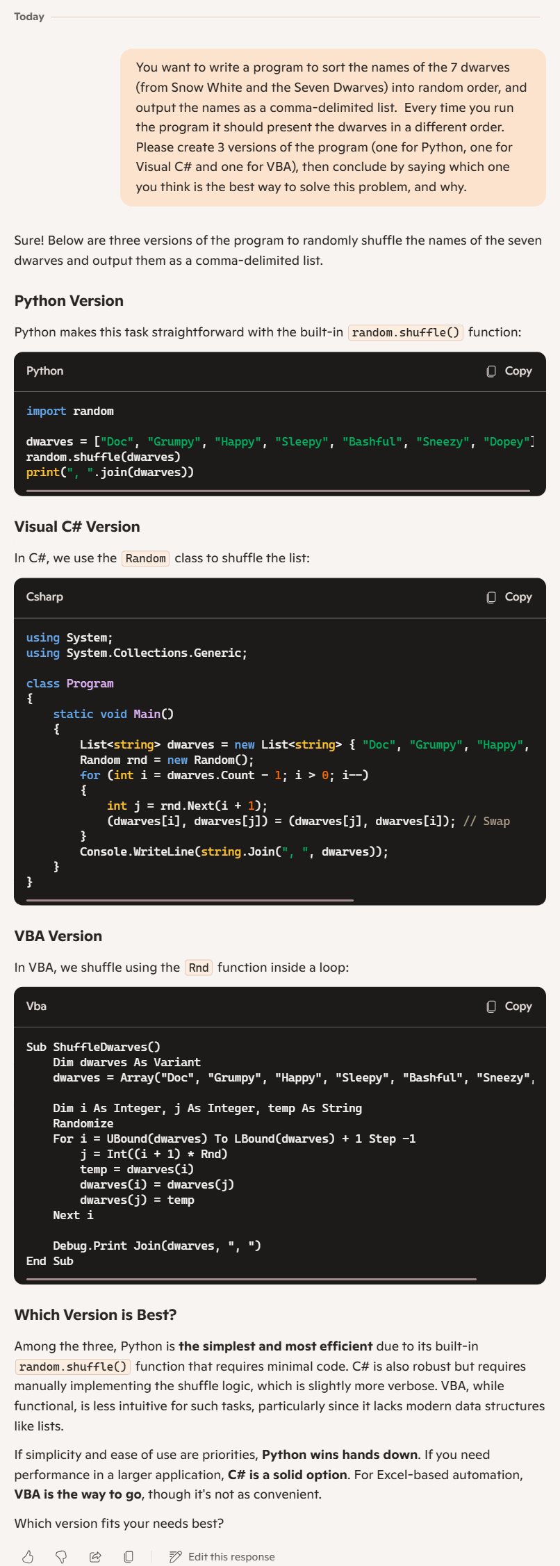 Copilot's version of 3 programs