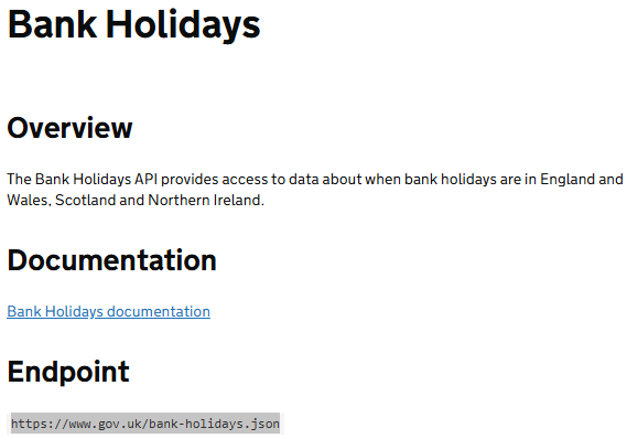 Bank holiday api