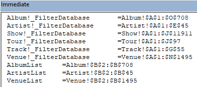 The output of a VBA subroutine displayed in the Immediate window of the Visual Basic Editor