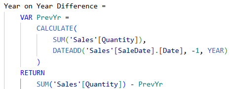 A Measure calculating the difference from the previous year