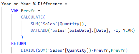 A Measure showing the % difference from the previous year