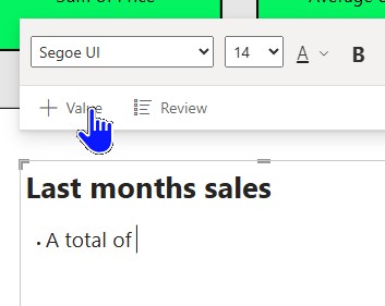 A text box with the +Value option being selected