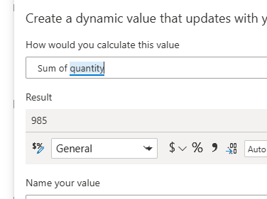 The +Value dialog box with a question entered and value given