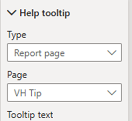 Image showing the Help tooltip options. They are set to Report page with the new page selected