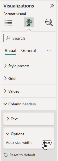 Lock in the new sizes by turning Auto-size width off