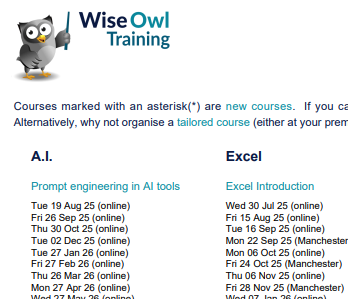 PDF summary of course dates