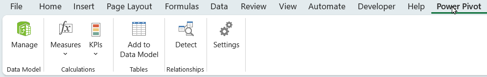 The Power Pivot ribbon tab