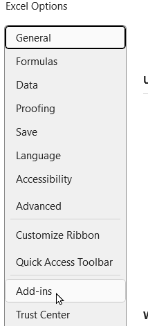 Excel add-ins button