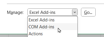COM add-ins dropdown