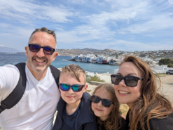 Still in disguise, here we are enjoying the Greek sun!