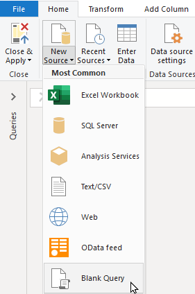 Blank query data source