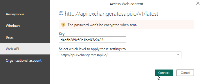 Passing in the Web API key