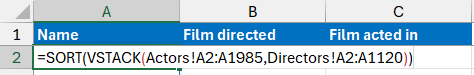 Sorting an array with Excel's SORT function