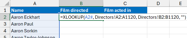 An XLOOKUP function in Microsoft Excel