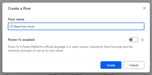 Image showing the request for a file name for a newly created flow