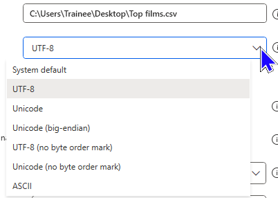 Image showing the different encoding types for reading CSV files