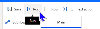 Showing the Run button being clicked in PAD