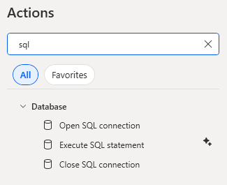 An image showing available actions for sql
