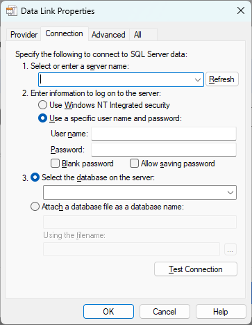 An image showing the required connection details