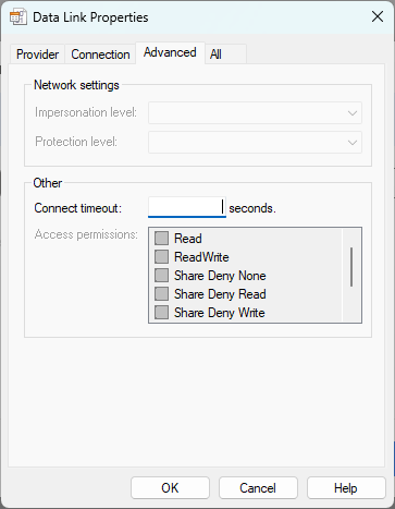 An image showing the Advanced tab in the datalink properties