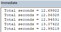 Time saved by disabling automatic calculation and screen updating in an Excel VBA procedure